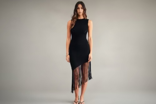 Noir Fringe Midi Dress
