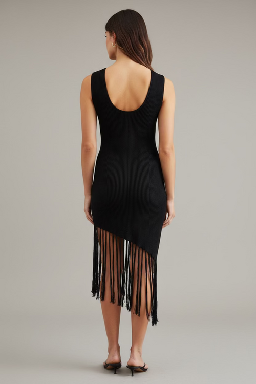 Noir Fringe Midi Dress