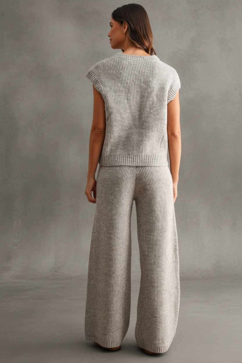 Heather Gray Ribbed Knit Lounge Set