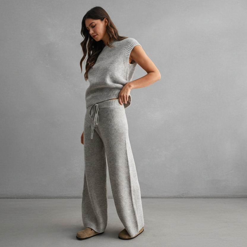 Heather Gray Ribbed Knit Lounge Set