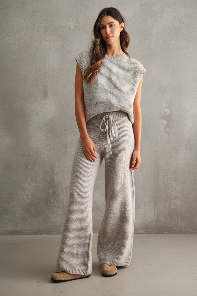 Heather Gray Ribbed Knit Lounge Set